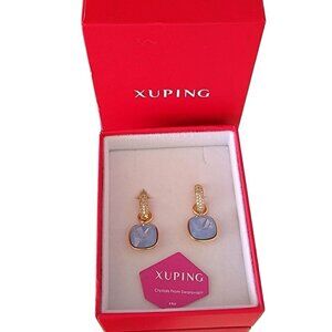 Swarovski Crystal Gold Foil Blue Charm Pierced Earrings New in Box